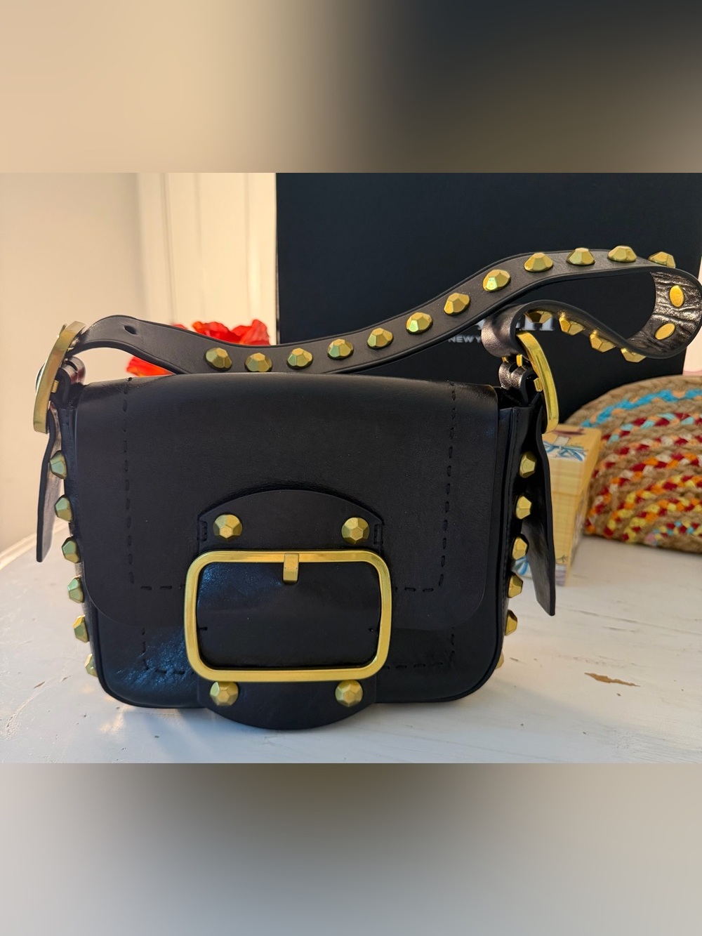 TORY BURCH Sawyer Stud black leather shoulder bag
